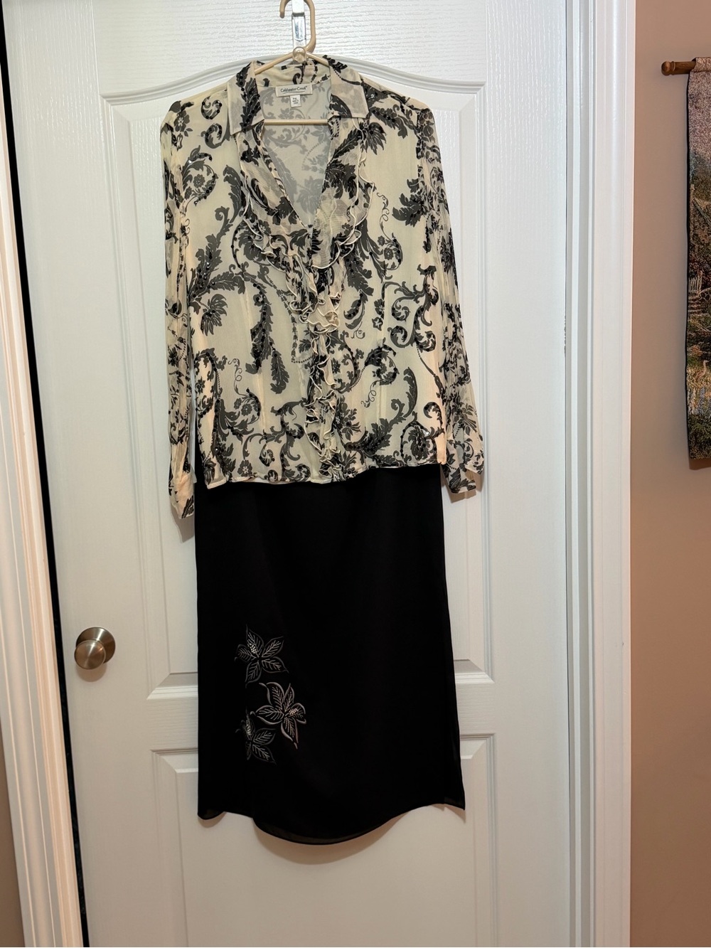 Black Midi Skirt Set with Embroidery & coordinating top, sz 16